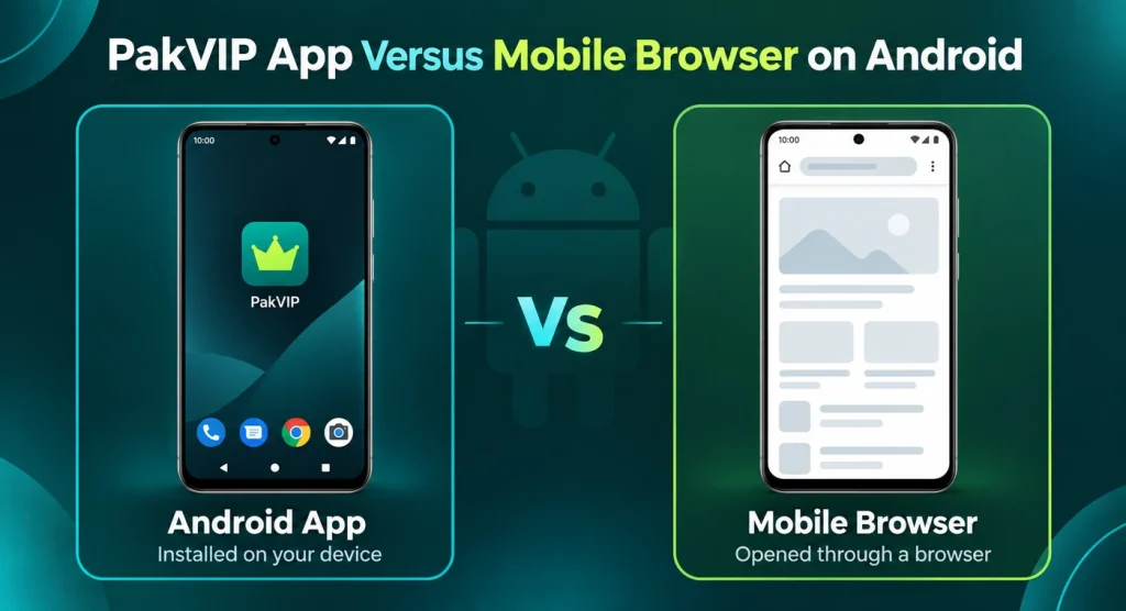 PakVIP App Versus Mobile Browser on Android